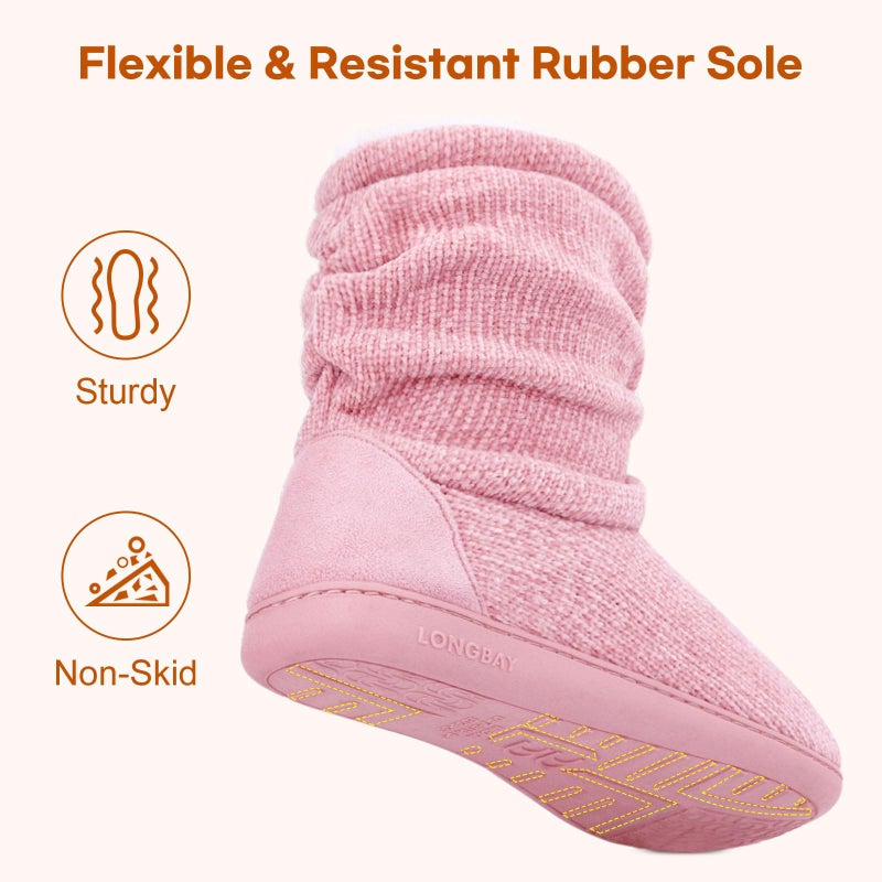 LongBay Women's Chenille Knit Bootie Slippers Cute Plush Fleece Memory Foam House Shoes (Large / 9-10 B(M), Pink) - Image 5